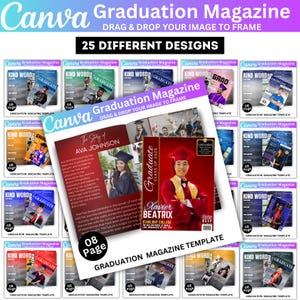 25 Graduation Magazine Canva Editable Mega Bundle, Senior 2025 Graduation Invitation, Senior Magazine Template, Free Magazine Cover Digital