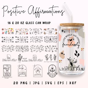 Positive Affirmationen Libbey Glass Wrap Bundle, Mom Daily Affirmations Libbey Glass, 16oz & 20oz Inspirational Dose Glass Wrap, Self Love SVG