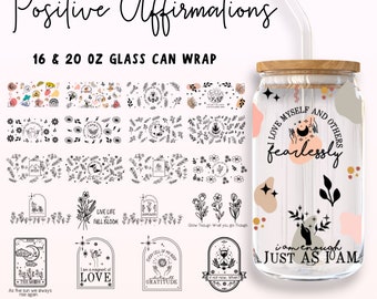 Positive Affirmations Libbey Glass Wrap Bundle, Mom Daily Affirmations Libbey Glass, 16oz & 20oz Inspirational Can Glass Wrap, Self Love Svg