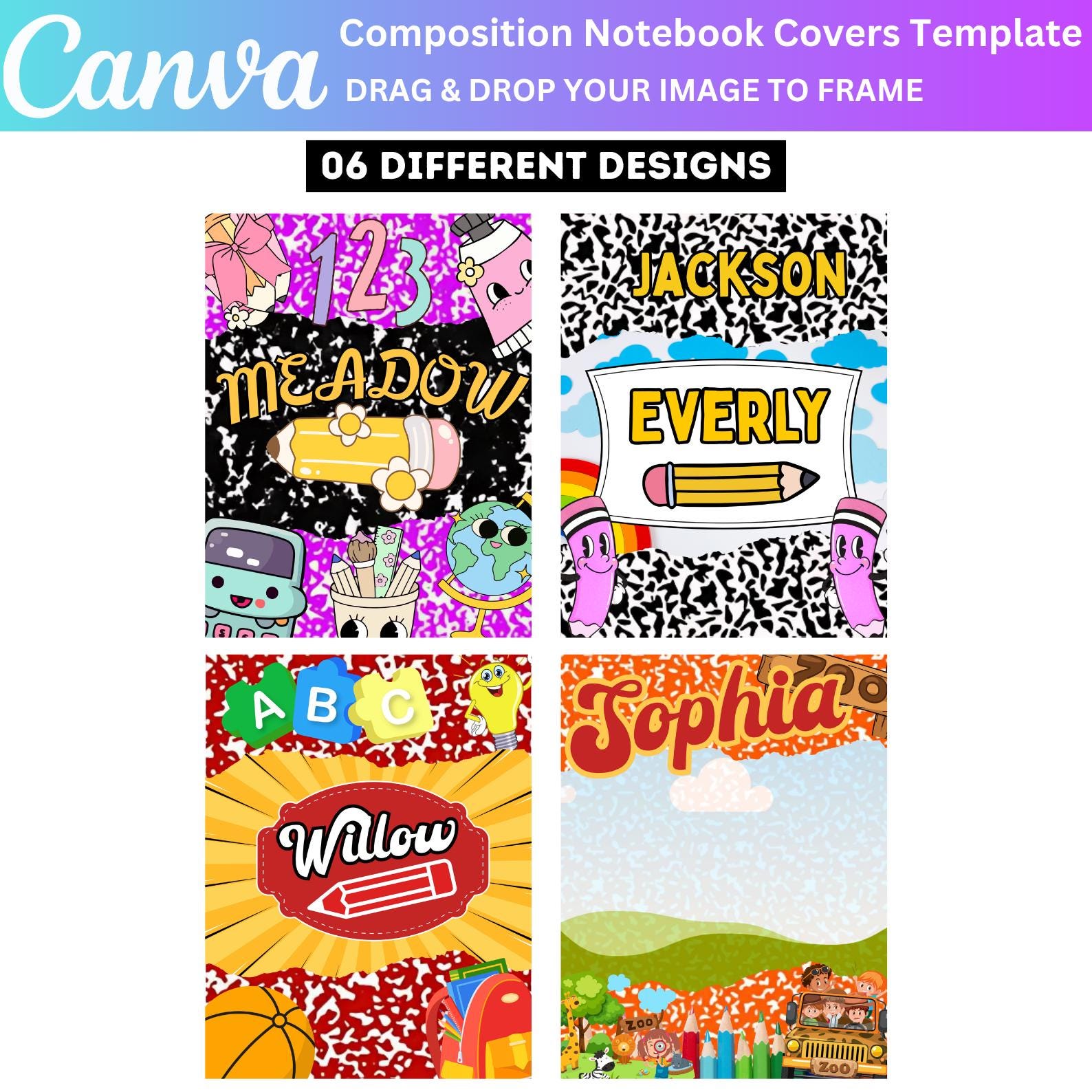 06 Composition Book Cover Template, Editable Canva Composition Notebook ...