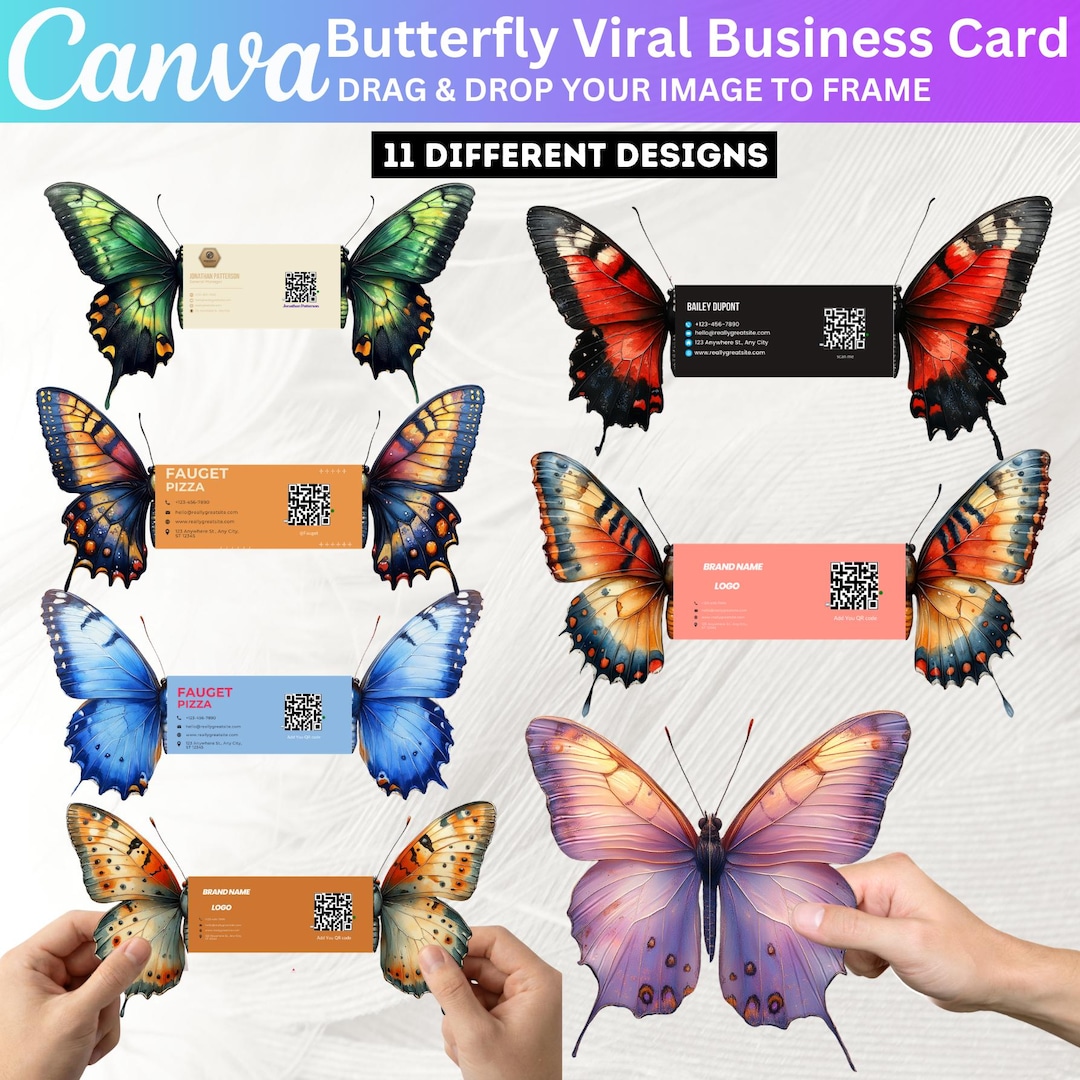 Butterfly Shaped Business Card Template, Canva Editable Folded Cards ...