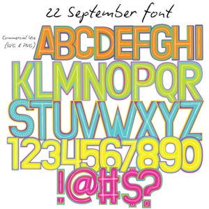 Bright Funky Colorful Alphabet PNG Bundle, 5 Alpha Sets, Bright Color palette, Scribble Alphabets, Digital Downloads for Sublimation