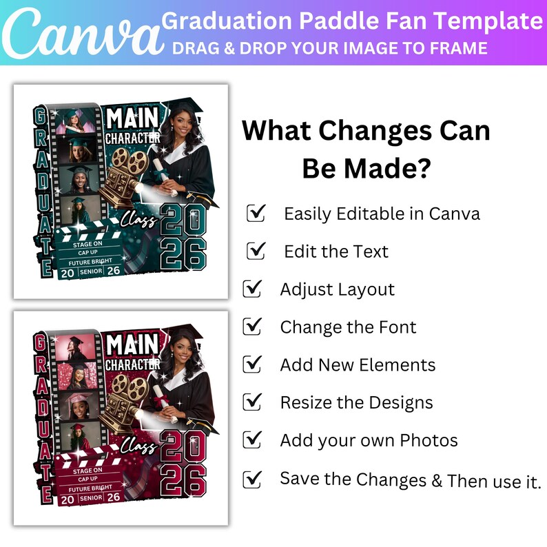 10 Graduation Fan Paddle Bundle, Canva Editable Grad Fan Template ...