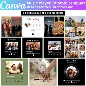 Modello di cornice modificabile per lettore musicale Canva, canzone con foto personalizzata per lettore musicale Canva, targa in vetro per lettore musicale, poster con schede per lettore musicale