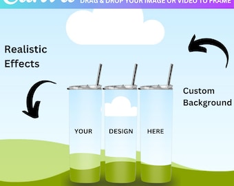 20oz Tumbler Mockup, 20oz Canva Tumbler Mockup, Drag and drop Tumbler Mockup, Full Wrap View Mockup, Canva Editable, Tumbler Mockup