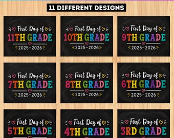 Paquete de más de 10 letreros para el primer día de clases, letreros imprimibles de pizarra para la vuelta al cole, conjunto de accesorios editables para fotos escolares infantiles, descarga digital.