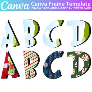 Christmas Cartoon Canva Template, Canva Alphabet Frame, Cartoon Letters, Canva Frame Doodle Blank Letter Christmas font Cartoon Font