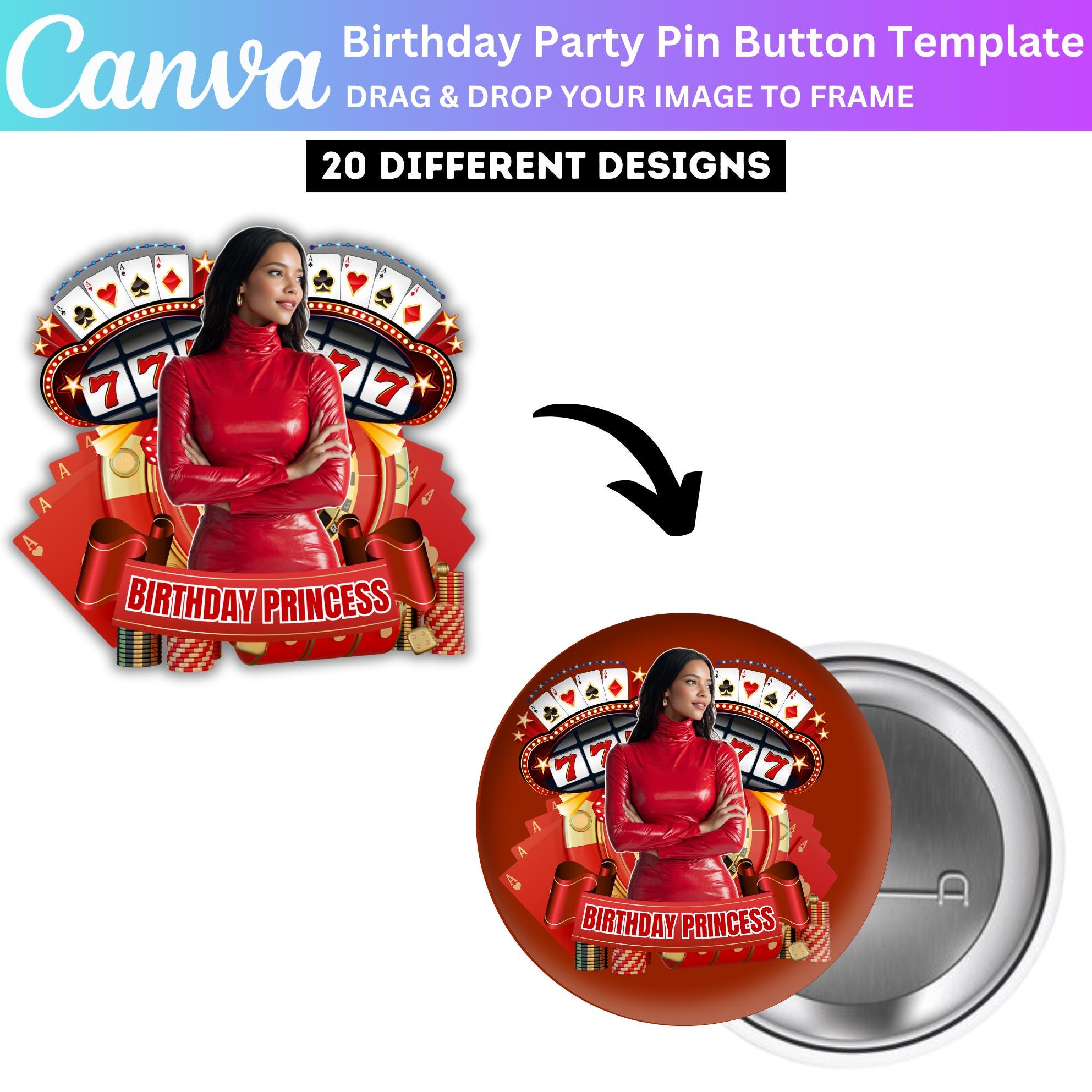 20 Birthday Party Pin Button Canva Designs, Birthday Sticker Template ...