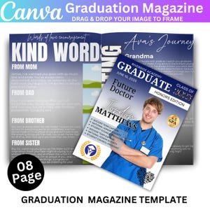 Graduation Magazine Canva Editable Template, Senior Magazine Template, Senior 2025 Graduation Invitation, Free Magazine Cove, Digital Down
