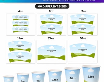 Paper Cup Wrapper Template Bundle, Canva Editable Blank Paper Cup Wrap Template,  4oz- 8oz- 9oz- 12oz- 16oz - 22oz Coffee Cup Wrapper Canva