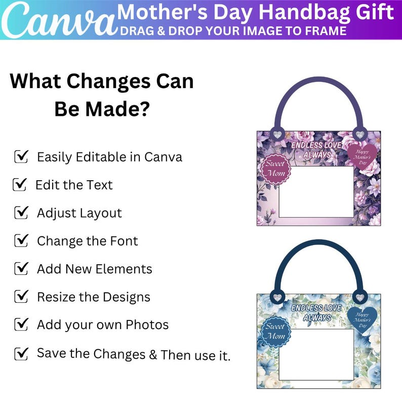 15 Mothers Day Handbag Gift Box Template, Editable Canva Purse Box ...