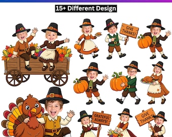 15+ Pilgrim Kids Add Face Bundle, Thanksgiving Kids Photo Crafts, Fall Classroom Decor, Pilgrim Canva Template, Kids Activity, Digital
