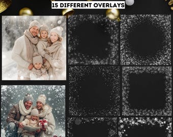 15 Winter Frame Overlays Bundle, Christmas Digital Overlay ,White Frame,  Sparkle & Light Backgrounds, Snowflake Border Overlay Holiday Gift