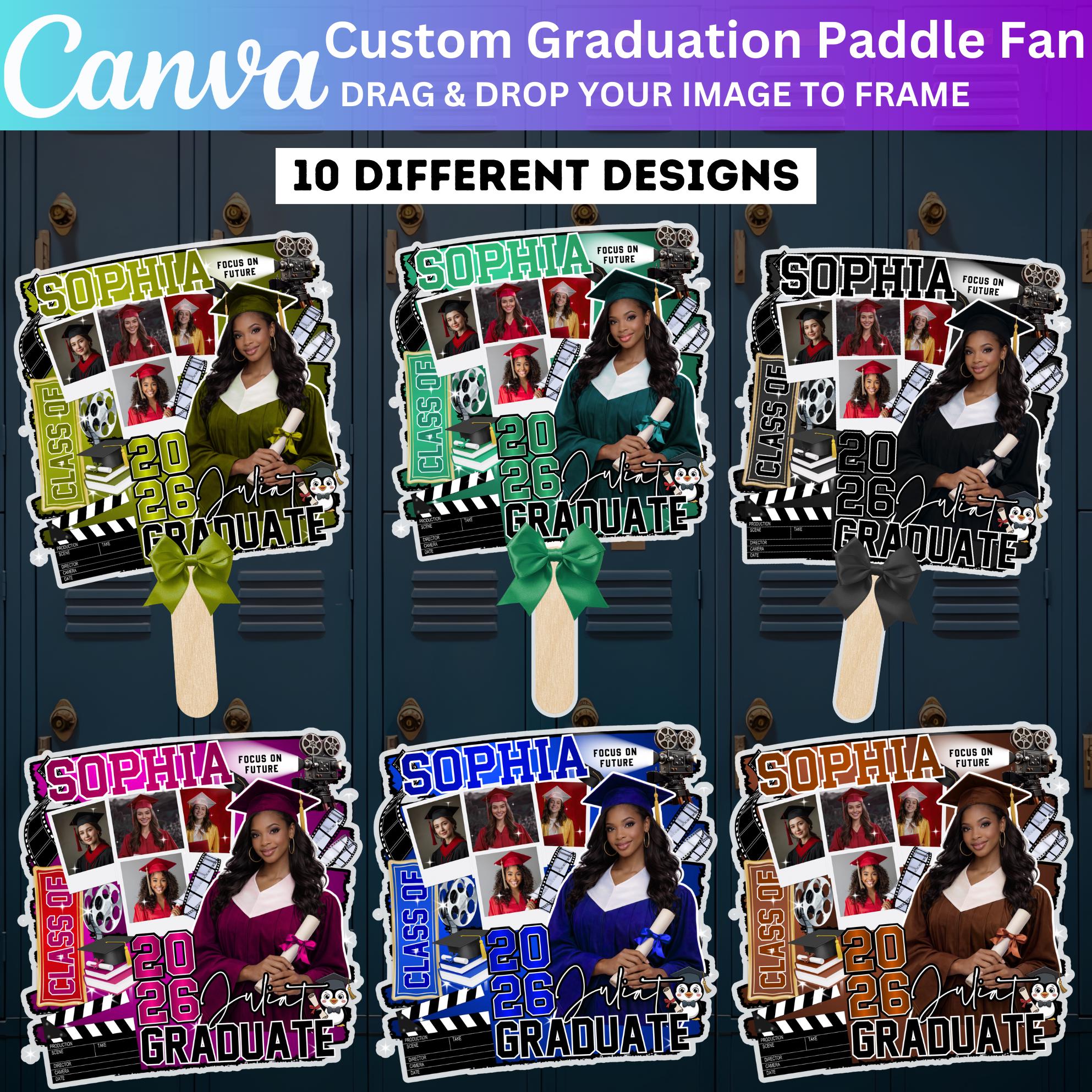 Graduation Fan Canva Editable Template, Custom Graduation Paddle Fan ...