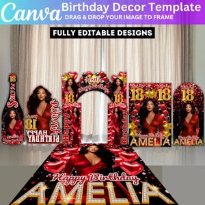 Red Birthday Entrance Arch Bundle, Canva Editable Entrance Arch Designs, Birthday Party Canva Template,  Birthday Sign Arch Backdrop Banner