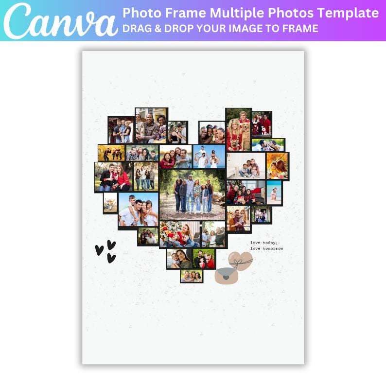 Heart Frame Multiple Photos Canva Template, Custom Heart Photo Collage ...