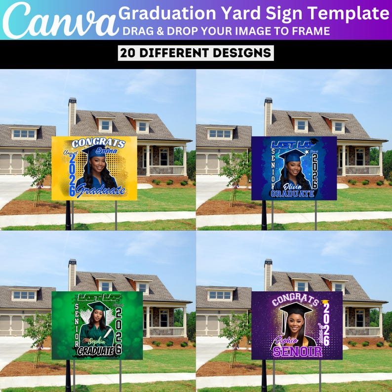 Graduation Yard Sign Canva Template Bundle, Editable Senior Yard Signs ...