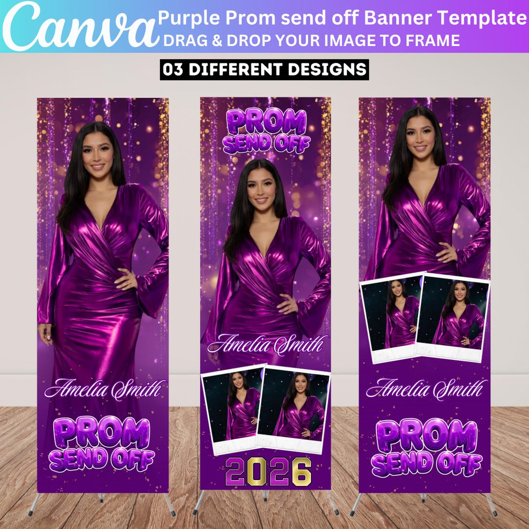Send Off Program Banner 3X Purple Prom Send off Banner Template Canva Editable, 2026 Graduation ...