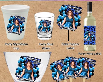 Motifs bleus modifiables sur toile pour fête d'anniversaire, Modèle de tasse de fête d'anniversaire, Chemises d'anniversaire, éventails, tasses, casquette, anniversaire numérique sur le thème du guépard