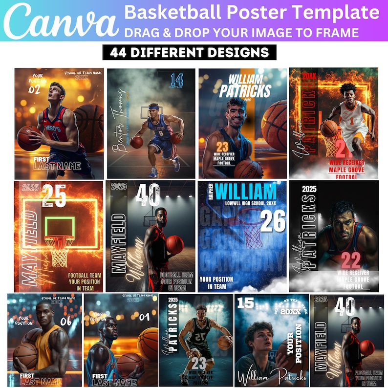 44 Basketball Poster Canva Editable Template, Sports Photography ...