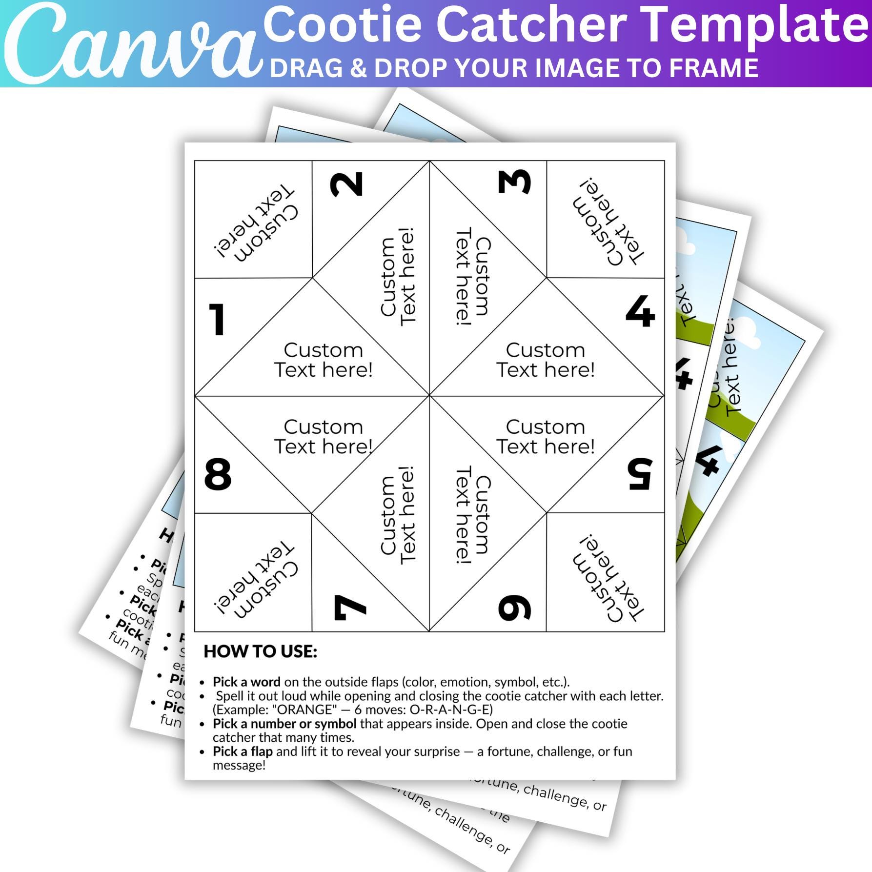 Cootie Catcher Template, Canva Editable Fortune Teller Design, DIY ...
