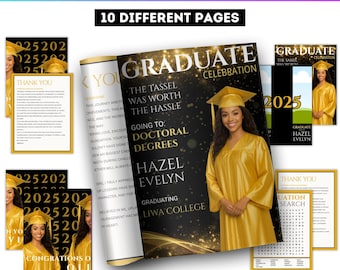 Graduation Activity Booklet Editable Canva Template, 2026 Senior GRAD Magazine Booklet, Maze Graduation Party, Crossword Reflection Pages