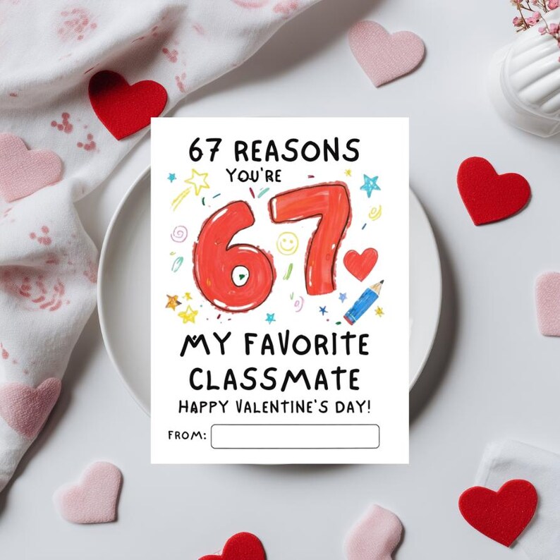 Message 67 Printable 67 Valentine Cards for Kids Tweens, Canva Editable 6 7 ...