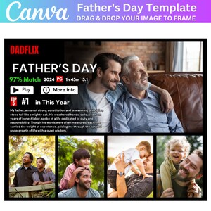 Dadflix Canva bearbeitbare Vorlage, glücklicher Vatertag Vorlage, Dadflix Film Fotocollage, Geschenk für Opa, Vatertagsgeschenk