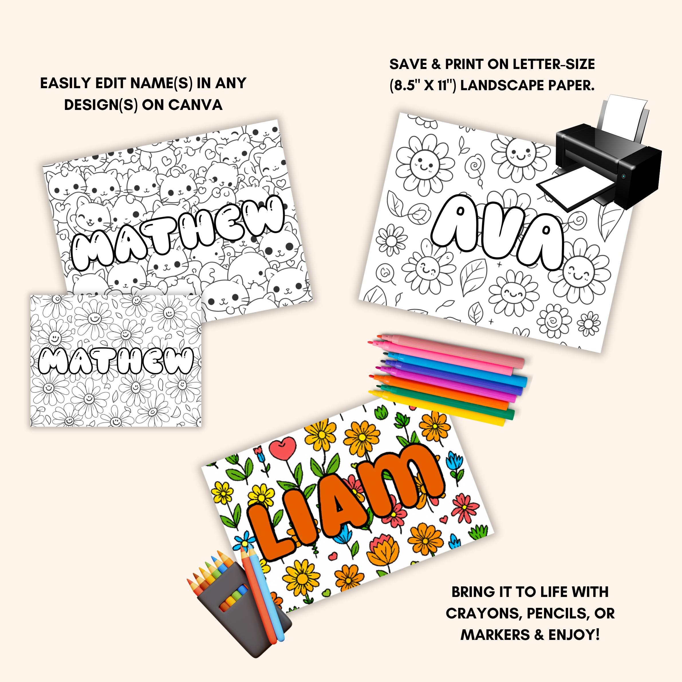 30 Custom Name Coloring Pages, Kids Activity Coloring Pages, 8.5x11 ...