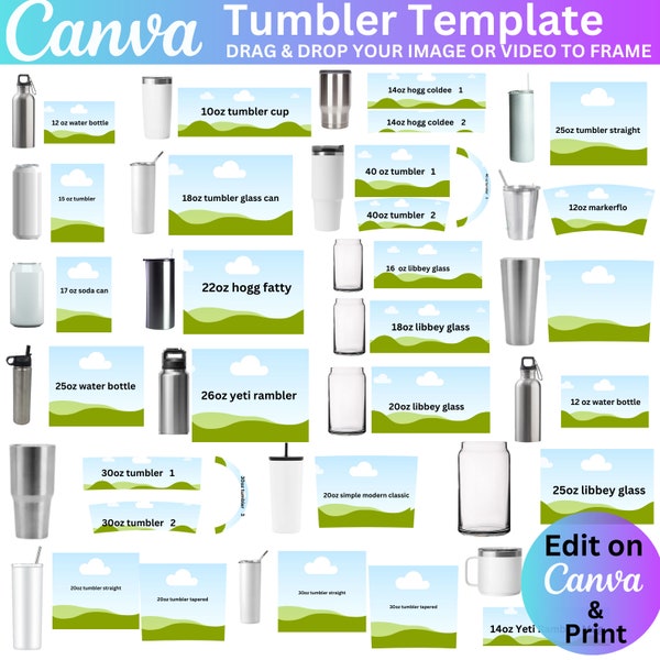 Tumbler Template Bundle, Tumbler Canva Editable Template, 40oz Tumbler Template, 30oz Tumbler Template, Canva Tumbler template, Libbey Glass