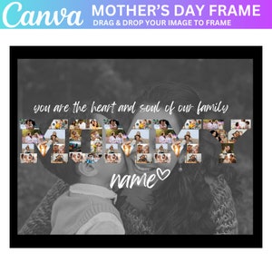 Mama fotocollage, mama Canva Frame sjabloon, Moederdag cadeau, moeder fotolijst, slepen en neerzetten, beste moeder ter wereld, bewerken in Canva, PDF