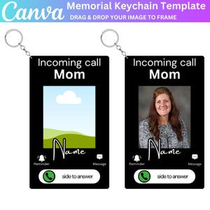 Plantilla editable de Canva de llavero conmemorativo, llavero de foto personalizado, llavero conmemorativo editable, en memoria amorosa, regalo de simpatía, regalo conmemorativo