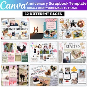 Anniversary Scrapbook Canva Template, Editable Photo Collage Scrapbook, Drag & Drop Digital Scrapbook, Vintage, Modern Anniversary Template