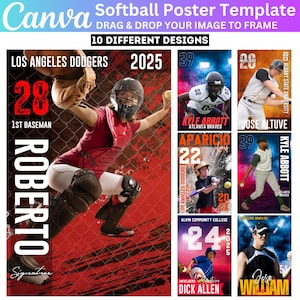 10 Softball Poster Canva Editable Template, Senior Softball Team Poster, Softball Sports Template Bundle, Custom Photo Softball Backdrops