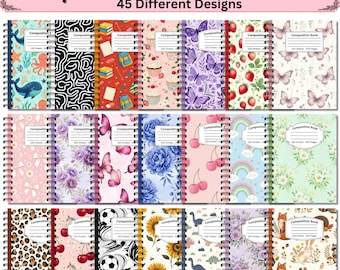 45 Composition Notebook Covers Bundle, Editable Canva Notebook Cover Templates, Back to School Journal Covers, Printable Notebook Covers
