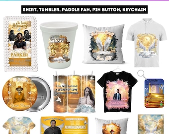 Memorial Party Favor Canva Editable Bundle, Yellow Memorial Shirt Template, Memorial Mockup Designs, Grave Blanket, Pin Button, Ribbon Files