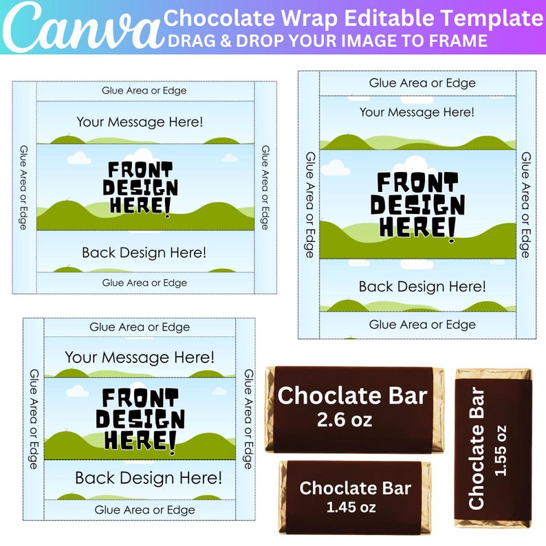 Chocolate Bar Wrap Template Bundle, Canva Editable Chocolate Label ...