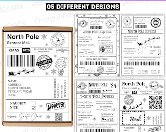 05 Santa Mail Sticker Label Template, Canva Editable Thermal Label Designs, North Pole Christmas Label Canva Template, Digital Download