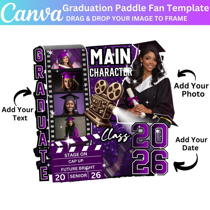 10 Graduation Fan Paddle Bundle, Canva Editable Grad Fan Template ...
