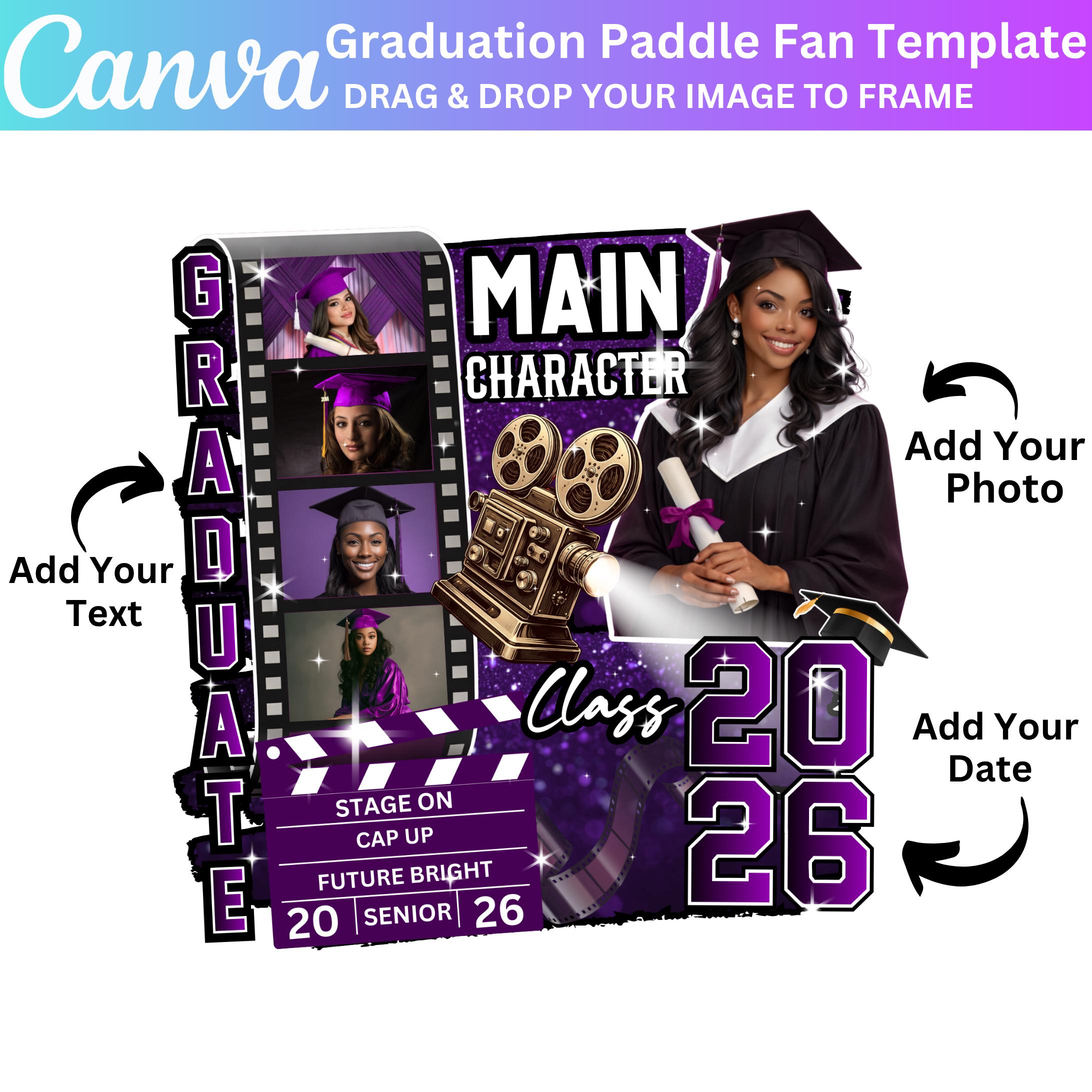 10 Graduation Fan Paddle Bundle, Canva Editable Grad Fan Template ...