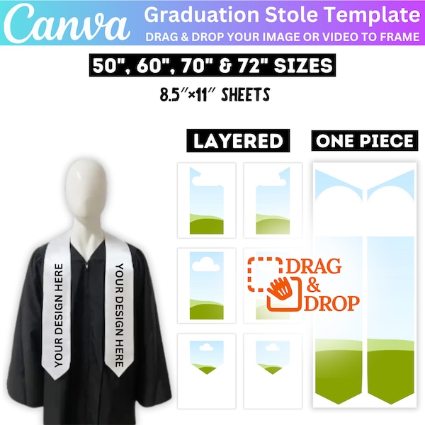 Graduation Stole Canva Template Bundle, 4 Sizes Stole Template, Graduation Canva Editable, Graduation Template, Stole Sublimation Template