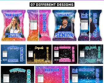 07 Graduation Chip Bag Canva Editable Template, Grad Party Favor Chip Bag, Congrats Grad 2025 Template Design Party Favor Canva Label Design
