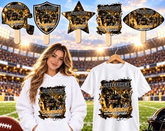 05 Black & Golden Football Fan Paddle Templates, Canva Editable Football Fan Designs, Game Day T Shirt, Senior Night Football Fan Team Party
