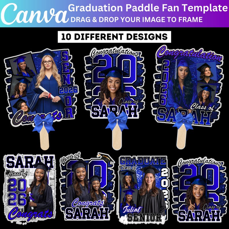 Blue Grad Fan Canva Editable Template, Custom Graduation Paddle Fan ...