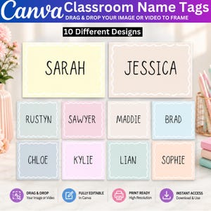Editable Classroom Name Tags Canva Template, Pastel Student Desk Labels, Printable Name Plates, Cubby Tags, Back to School Decor
