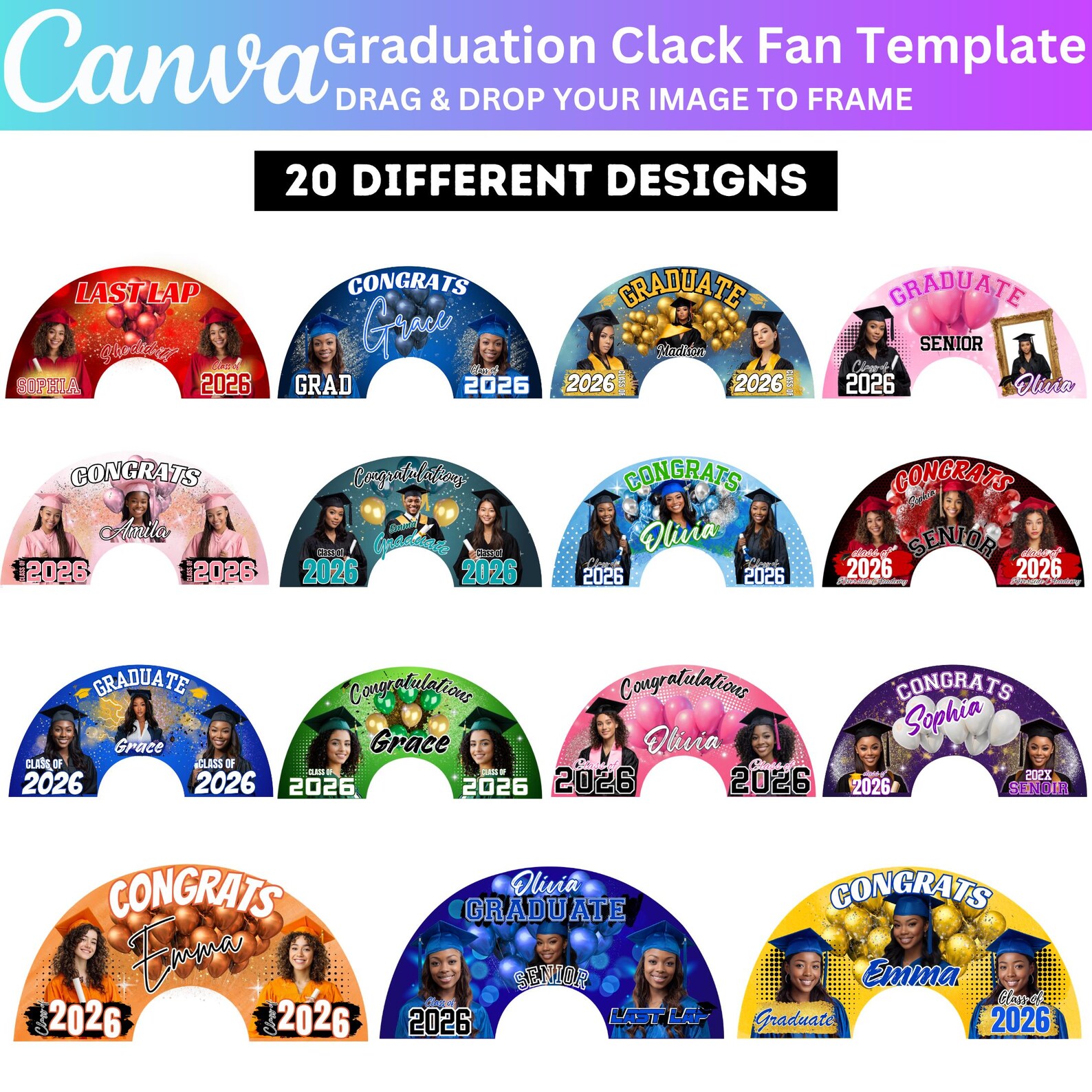 20 Graduation Clack Fan Canva Editable Template, Grad Class of 2026 ...