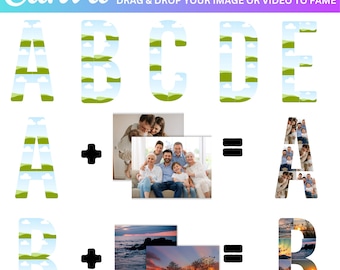 Modello di lettere e numeri per collage di foto Canva, pacchetto di cornici Canva, compleanno dalla A alla Z, file modificabile per collage di foto commemorative, storyboard dell'alfabeto