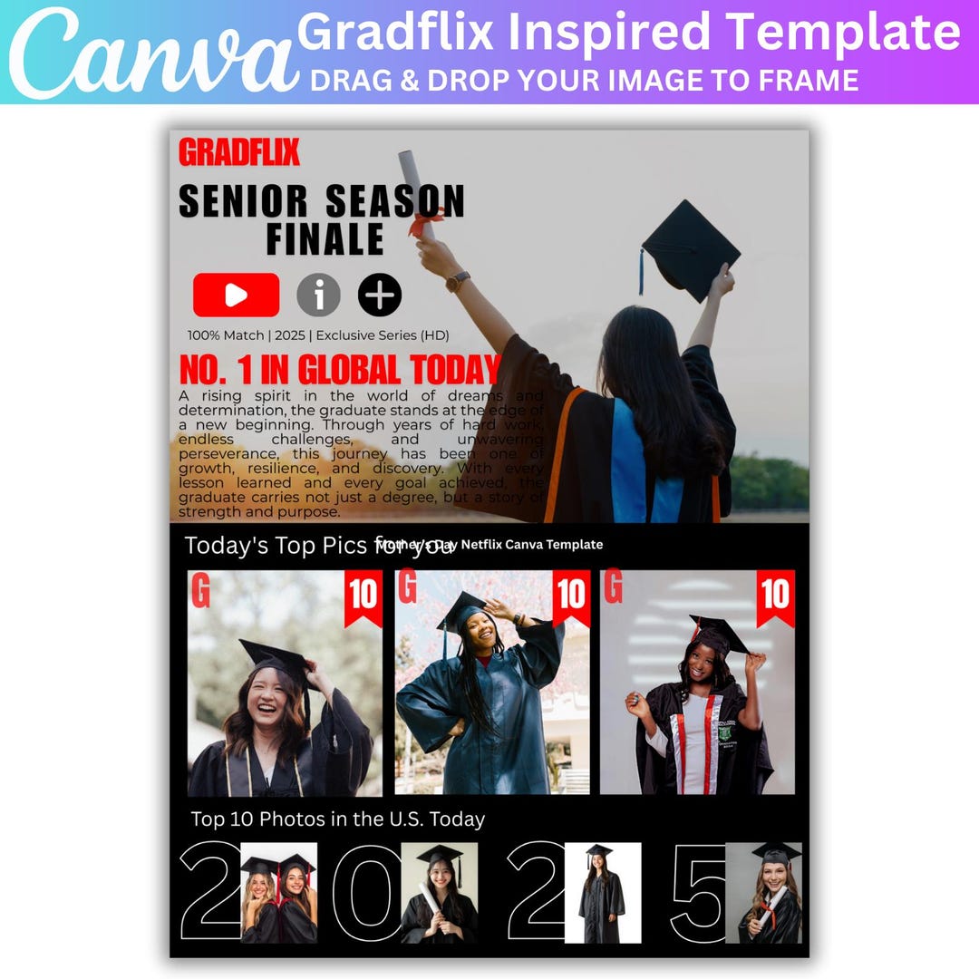 Gradflix Poster Canva Editable Template, Gradflix Day Card Templates ...