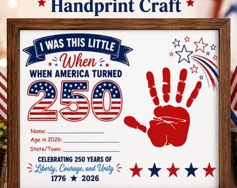 Manualidad imprimible de huellas de manos para el 250 aniversario de Estados Unidos, actividad patriótica para niños con huellas de manos, recuerdo del 250 aniversario de Estados Unidos, descarga instantánea.