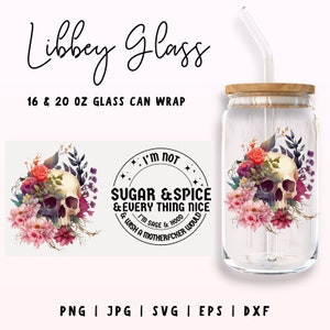 Non sono zucchero, spezie e tutto ciò che è bello Libbey Glass PNG, Libbey Can Wrap da 16 once e 20 once, Lattina di vetro per caffè, Lattina di vetro Wrap Download digitale